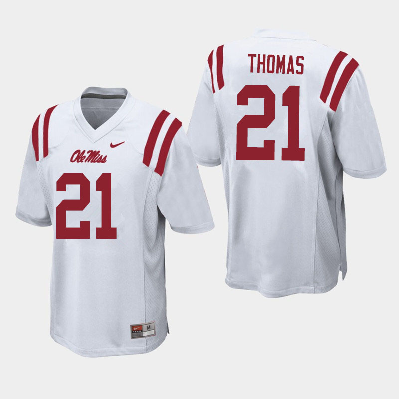 Men #21 Damarcus Thomas Ole Miss Rebels College Football Jerseys Sale-White